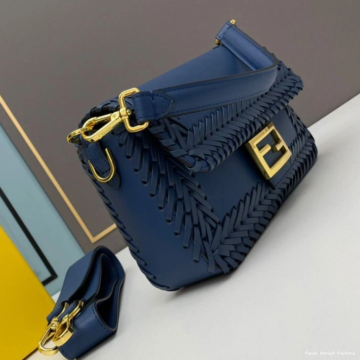 Affordable HOT Fendi In Medium Stitching Leather Bag Baguette Blue 0730